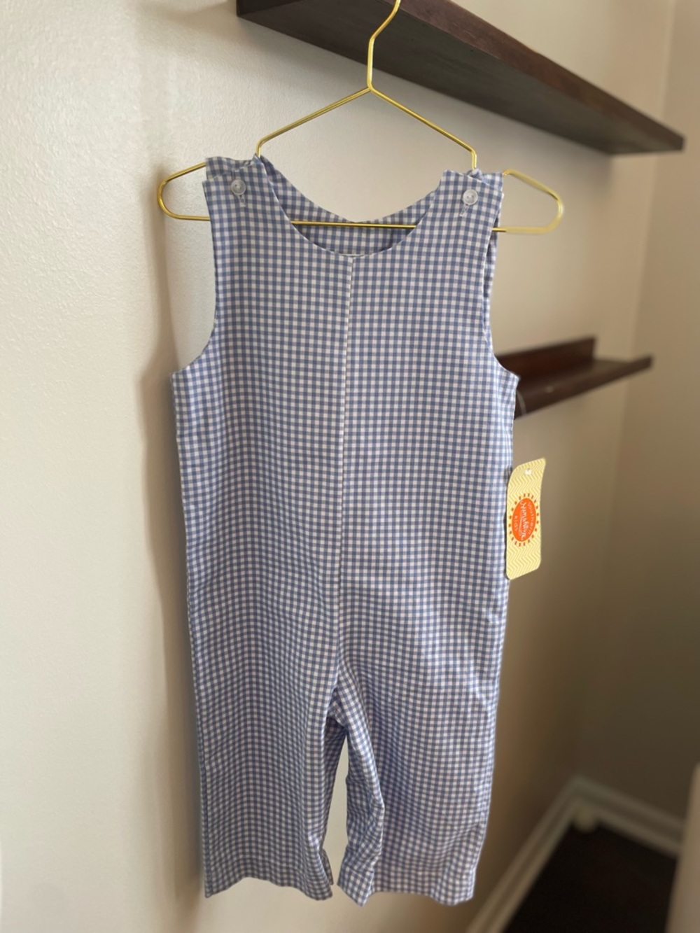 Southern Sunshine Kids Blue Gingham Long Jon Jon NWT